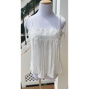 Anthropologie White Lace Tie-Strap Blouse